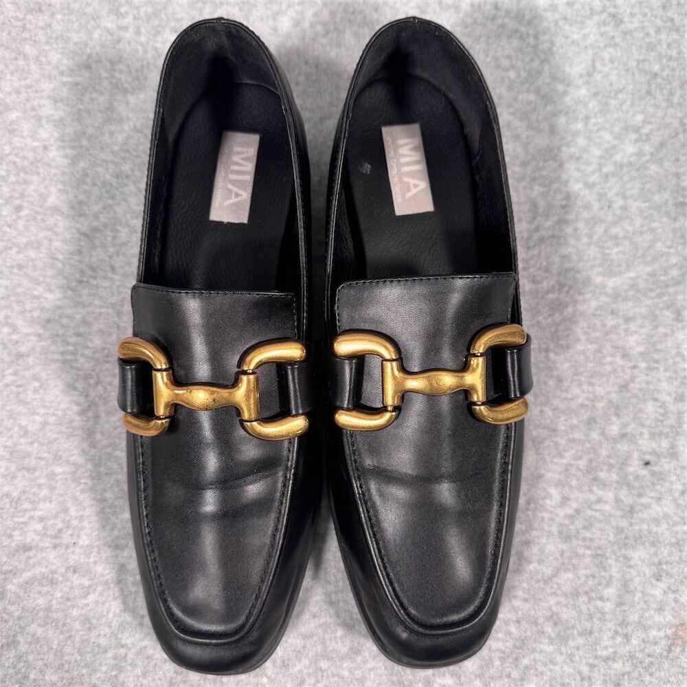 MIA Drena Women's Black Vegan Loafers Brass Tone Horsebit Size 10M Casual - Picture 4 of 7